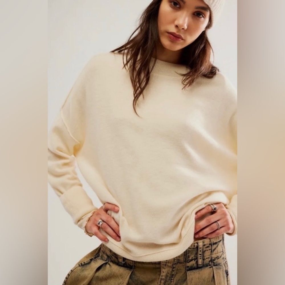 Free People Easy Street 100% Cashmere Sweater Ivory Cream Mock Neck Small